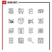 Universal Icon Symbols Group of 16 Modern Outlines of transport excavator menu cash dollar Editable Vector Design Elements