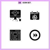 4 Icons in Solid Style Glyph Symbols on White Background Creative Vector Signs for Web mobile and Print