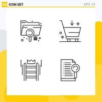 Group of 4 Modern Filledline Flat Colors Set for analysis ladder extension cart crown Editable Vector Design Elements