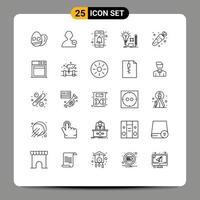 User Interface Pack of 25 Basic Lines of vegetable carrot notification lightbulb key Editable Vector Design Elements