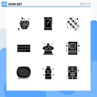 Universal Icon Symbols Group of 9 Modern Solid Glyphs of interface credit android card kebab Editable Vector Design Elements