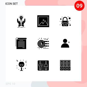 9 User Interface Solid Glyph Pack of modern Signs and Symbols of dollar analysis encryption student notes notes Editable Vector Design Elements