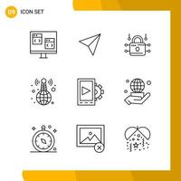 9 Icon Set Line Style Icon Pack Outline Symbols isolated on White Backgound for Responsive Website Designing vector