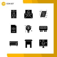 9 conjunto de iconos de estilo sólido paquete de iconos símbolos de glifo aislados en fondo blanco para el diseño de sitios web receptivos vector