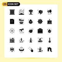 User Interface Pack of 25 Basic Solid Glyphs of day balloons achievement globe earth Editable Vector Design Elements