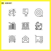 9 Icon Set Simple Line Symbols Outline Sign on White Background for Website Design Mobile Applications and Print Media vector