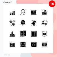 User Interface Pack of 16 Basic Solid Glyphs of wheel gear battery setting payment Editable Vector Design Elements