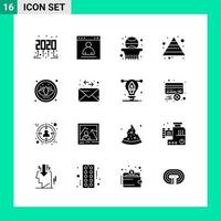 Pack of 16 Solid Style Icon Set Glyph Symbols for print Creative Signs Isolated on White Background 16 Icon Set vector