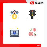 Universal Icon Symbols Group of 4 Modern Flat Icons of business laptop lights computer bouquet Editable Vector Design Elements