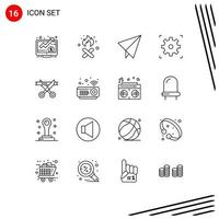 16 User Interface Outline Pack of modern Signs and Symbols of hardware opening plane modern business Editable Vector Design Elements