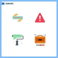 Mobile Interface Flat Icon Set of 4 Pictograms of knife brush blade warning creativity Editable Vector Design Elements