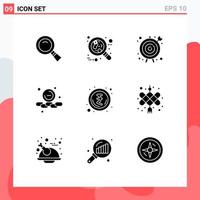 Pack of 9 creative Solid Glyphs of indian smaller red remove business goal Editable Vector Design Elements