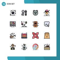 16 concepto de línea rellena de color plano para sitios web móviles y aplicaciones herramienta de hielo dulce postre depredador elementos de diseño de vectores creativos editables