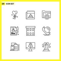 9 Icon Set Simple Line Symbols Outline Sign on White Background for Website Design Mobile Applications and Print Media vector