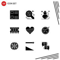 Collection of 9 Vector Icons in solid style Pixle Perfect Glyph Symbols for Web and Mobile Solid Icon Signs on White Background 9 Icons