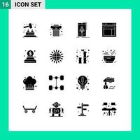 Group of 16 Modern Solid Glyphs Set for charity web gaming site design Editable Vector Design Elements