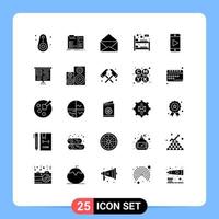 Pictogram Set of 25 Simple Solid Glyphs of play sleep workshop hostel bed Editable Vector Design Elements