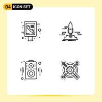 4 User Interface Line Pack of modern Signs and Symbols of info graphic audio public app speaker Editable Vector Design Elements