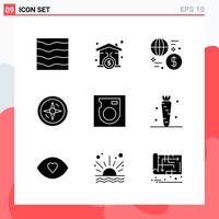 Collection of 9 Vector Icons in solid style Modern Glyph Symbols for Web and Mobile Solid Icon Sign Isolated on White Background 9 Icons