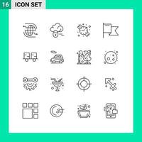 Outline Pack of 16 Universal Symbols of forklift truck fork truck back to school caterpillar vehicles flag Editable Vector Design Elements