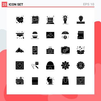 Editable Vector Line Pack of 25 Simple Solid Glyphs of location solution pendulum network connection Editable Vector Design Elements