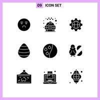 9 Icons in Solid Style Glyph Symbols on White Background Creative Vector Signs for Web mobile and Print