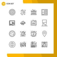 paquete de 16 signos y símbolos de contornos modernos para medios de impresión web, como elementos de diseño de vectores editables para la construcción de puertas de tambores de ventanas operativas