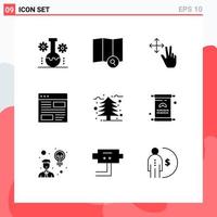 User Interface Pack of 9 Basic Solid Glyphs of tree page finger layout design Editable Vector Design Elements