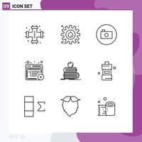 Modern Set of 9 Outlines Pictograph of back to school documents oil content multimedia Editable Vector Design Elements