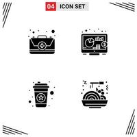 Group of 4 Solid Glyphs Signs and Symbols for aid coffee kit seo chinese food Editable Vector Design Elements