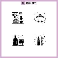 Pack of 4 Modern Solid Glyphs Signs and Symbols for Web Print Media such as home birthday crown jewelry bottle Editable Vector Design Elements
