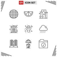 9 iconos estilo de línea cuadrícula basada en símbolos de contorno creativo para el diseño de sitios web signos de icono de línea simple aislados en fondo blanco 9 conjunto de iconos vector