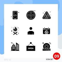 9 Thematic Vector Solid Glyphs and Editable Symbols of calendar people pollution male party time Editable Vector Design Elements