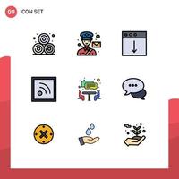 Set of 9 Modern UI Icons Symbols Signs for teamwork interview app rss feed Editable Vector Design Elements