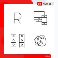 Creative Set of 4 Universal Outline Icons isolated on White Background vector