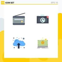 Pack of 4 creative Flat Icons of audio broadcasting data radio receiver picture money Editable Vector Design Elements