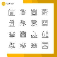 16 Icon Set Line Style Icon Pack Outline Symbols isolated on White Backgound for Responsive Website Designing vector