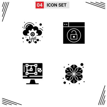 4 Universal Solid Glyphs Set for Web and Mobile Applications cloud decrease services lock enhance Editable Vector Design Elements