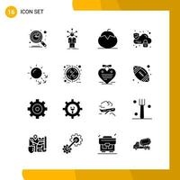 16 Icon Set Solid Style Icon Pack Glyph Symbols isolated on White Backgound for Responsive Website Designing vector