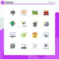 Mobile Interface Flat Color Set of 16 Pictograms of decor computer speedometer login install Editable Pack of Creative Vector Design Elements