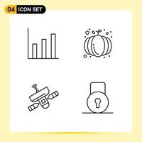 Mobile Interface Line Set of 4 Pictograms of finance radar autumn pumpkin signal Editable Vector Design Elements