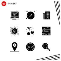 Collection of 9 Vector Icons in solid style Pixle Perfect Glyph Symbols for Web and Mobile Solid Icon Signs on White Background 9 Icons