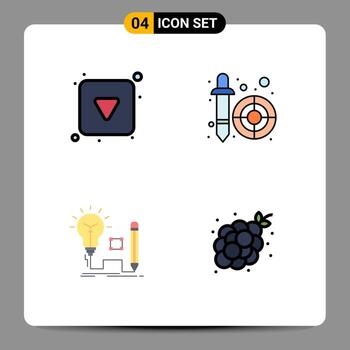 Filledline Flat Color Pack of 4 Universal Symbols of play button insight full picker lamp Editable Vector Design Elements