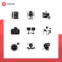 Editable Vector Line Pack of 9 Simple Solid Glyphs of server computer document mail medical Editable Vector Design Elements