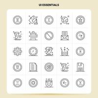 contorno 25 conjunto de iconos esenciales de la interfaz de usuario diseño de estilo de línea vectorial conjunto de iconos negros conjunto de pictogramas lineales diseño de ideas de negocios web y móvil ilustración vectorial vector