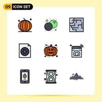 Modern Set of 9 Filledline Flat Colors Pictograph of avatar halloween labyrinth face file Editable Vector Design Elements