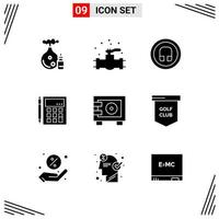 9 Icons Solid Style Grid Based Creative Glyph Symbols for Website Design Simple Solid Icon Signs Isolated on White Background 9 Icon Set vector