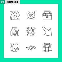 paquete de 9 iconos de estilo de línea establece símbolos de esquema para imprimir signos creativos aislados en fondo blanco 9 conjunto de iconos vector