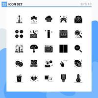 Solid Glyph Pack of 25 Universal Symbols of video game controller irish control music Editable Vector Design Elements