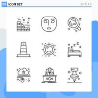 iconos de estilo moderno de 9 líneas delinean símbolos para uso general signo de icono de línea creativa aislado sobre fondo blanco paquete de 9 iconos vector